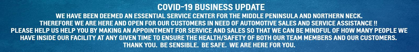 COVID-19 BUSINESS UPDATE
