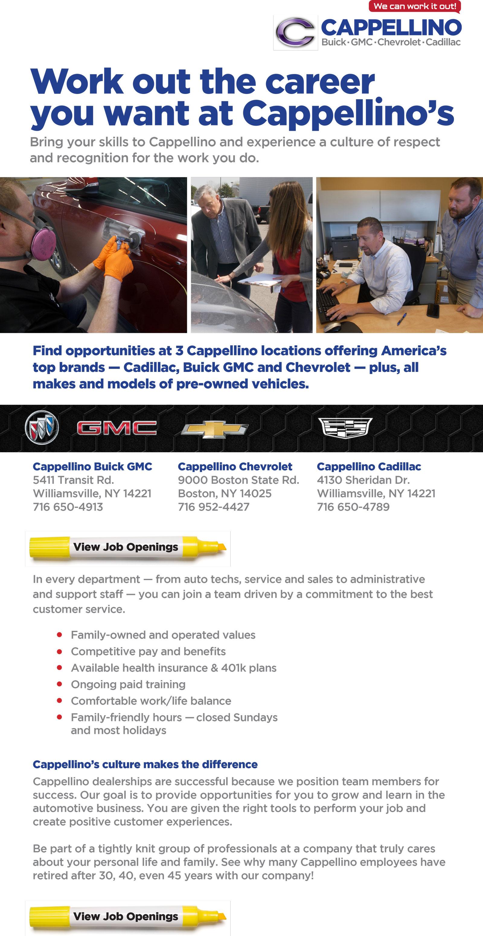 Cappellino Cadillac is a WILLIAMSVILLE Cadillac dealer and a new car and  used car WILLIAMSVILLE NY Cadillac dealership - EmploymentOpportunities