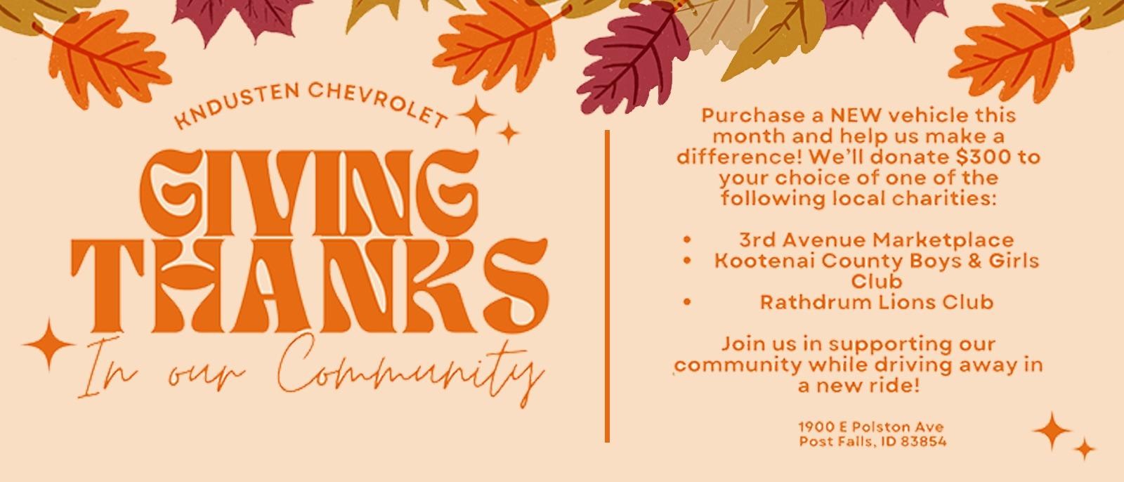 Knudtsen Chevrolet. Giving Thanks in the Community.