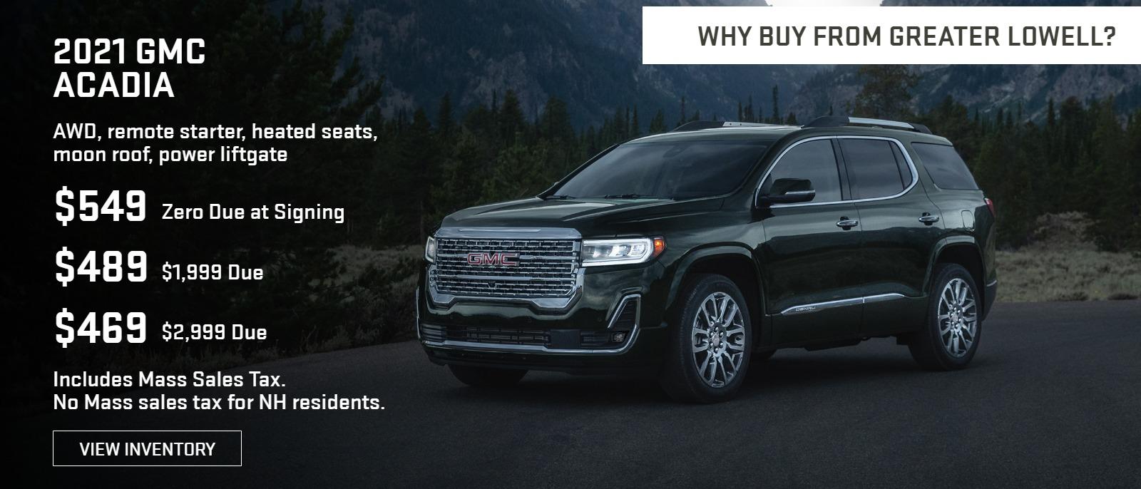 AWD, remote starter, heated seats, moon roof, power liftgate
$549 Zero due at signing
$489 $1,999 due
$469 $2,999 due
Includes Mass sales tax
