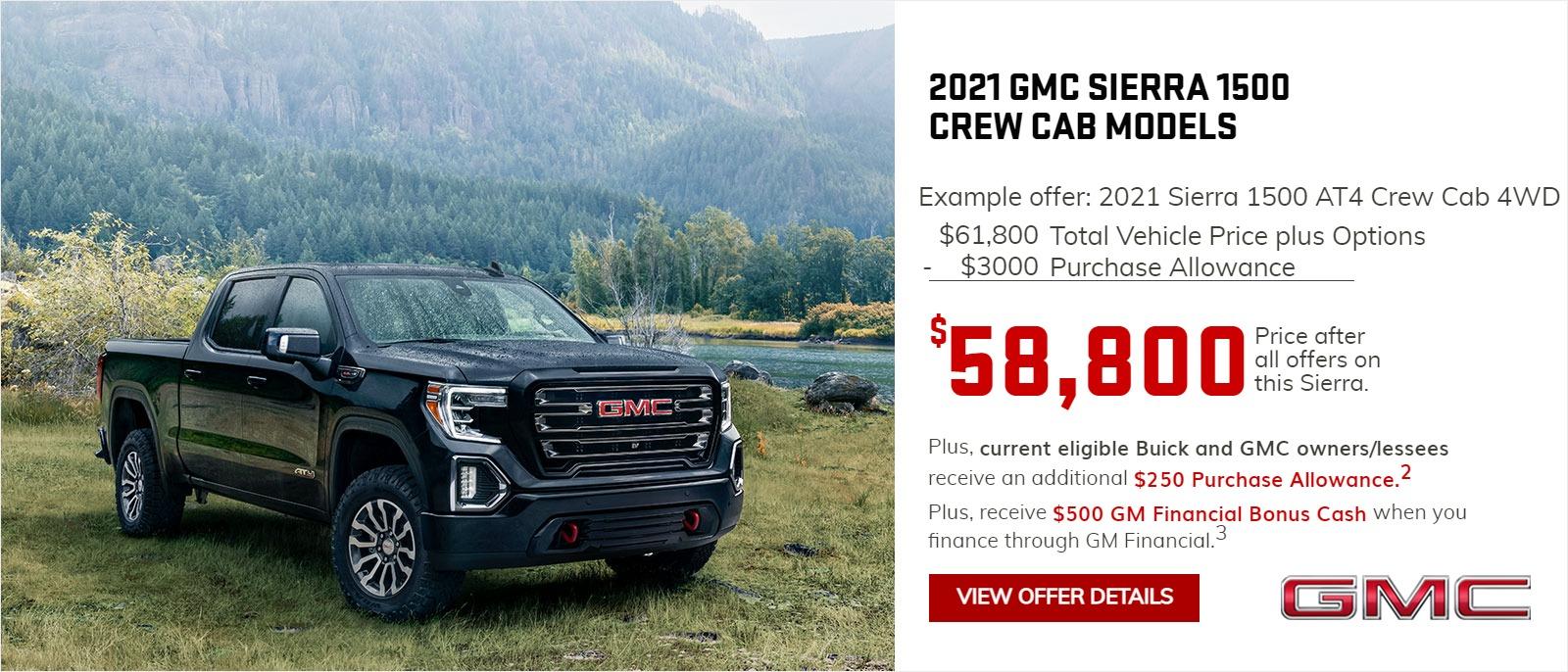 Price After All Offers for the 2021 GMC Sierra 1500 Crew Cab Models