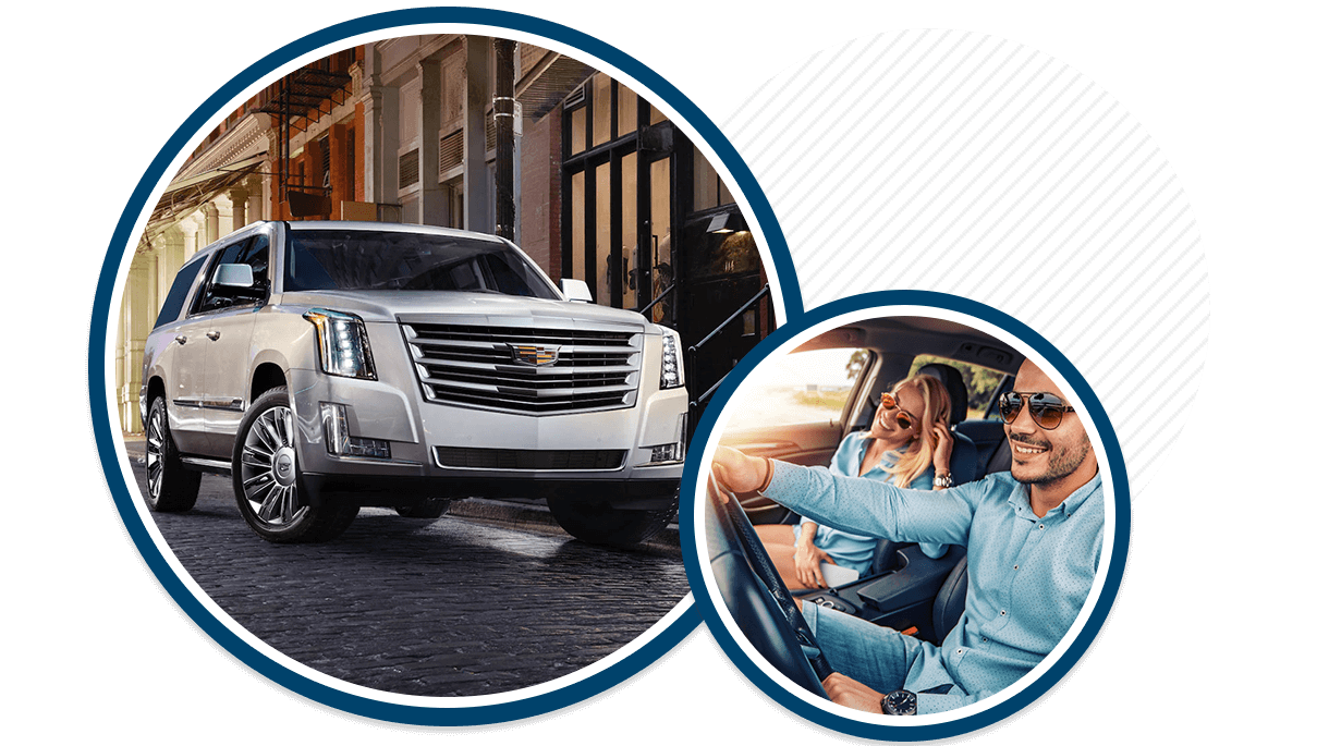 Cadillac Escalade and couple driving in vehicle