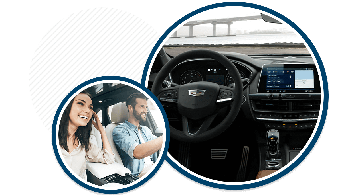 Cadillac Interior and couple driving in vehicle