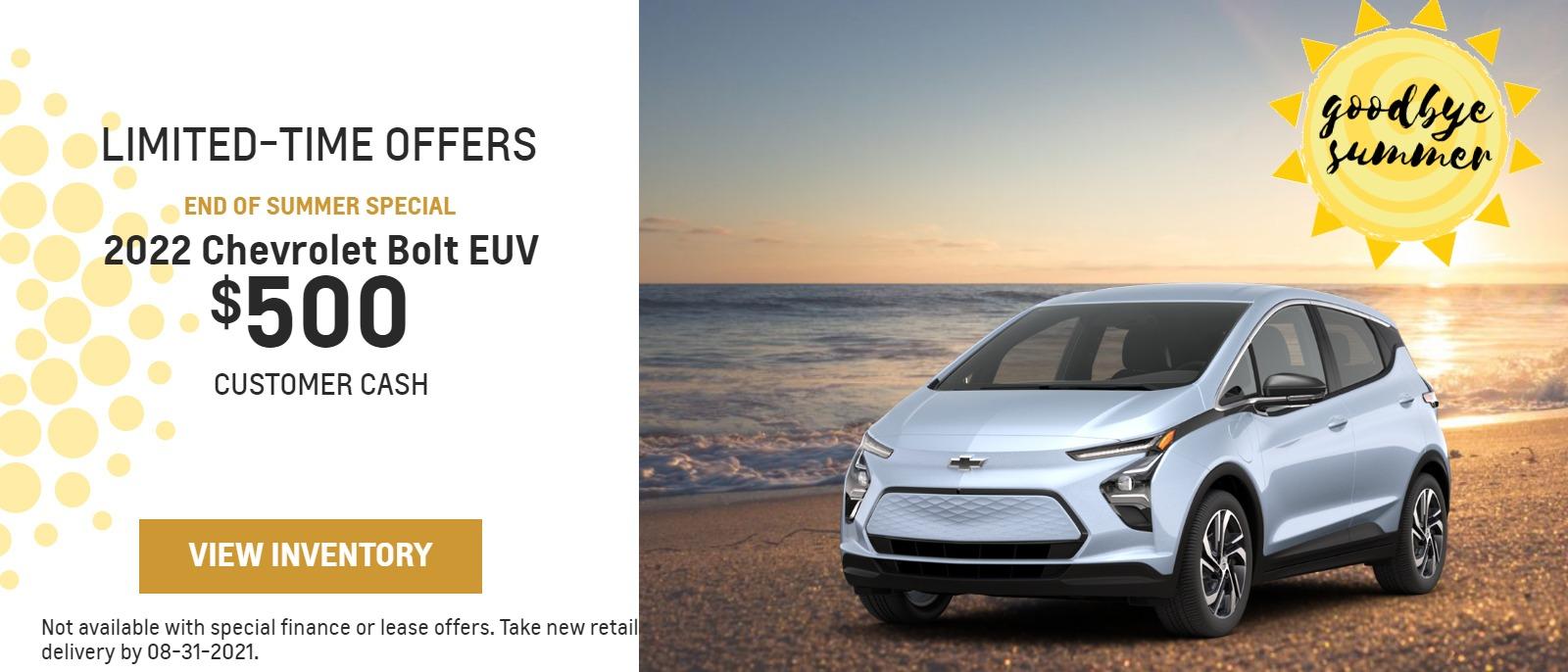2022 Chevrolet Bolt EUV
$500
Customer Cash