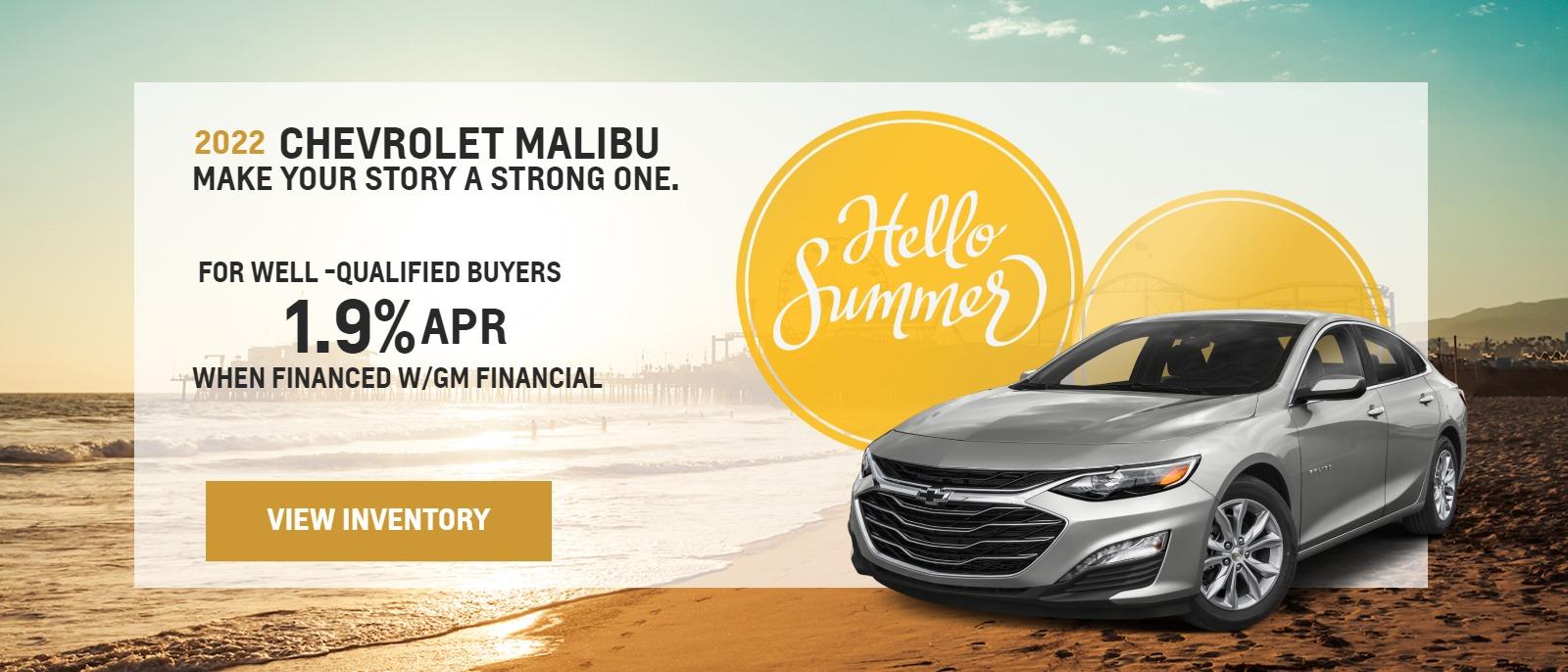 2022 CHEVROLET MALIBU 1.9% APR FOR WELL-QUALIFIED BUYERS WHEN FINANCED W/GM FINANCIAL