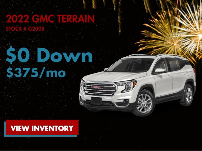2022 GMC Terrain
Stock # G2008
$0 Down
$375/mo