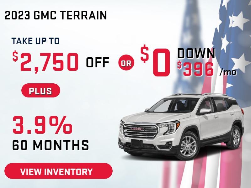 2023 Terrain AWD SLE DEMO
stock L2876
take up to $2750 OFF OR $0 DOWN
OR $ 396/MO 39 months
get up to $2250 PLUS 3.9% 60 months