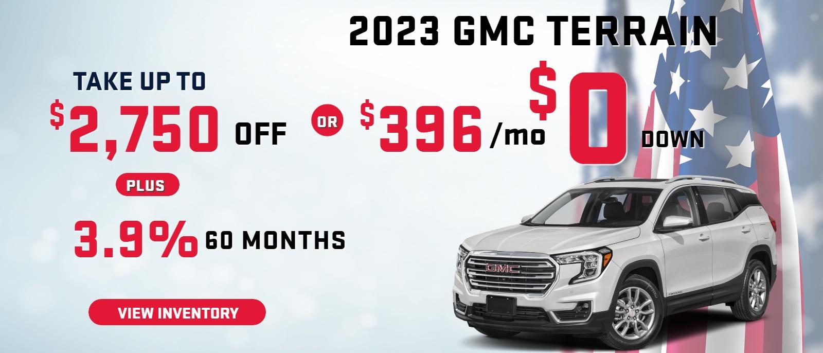 2023 Terrain AWD SLE DEMO
stock L2876
take up to $2750 OFF OR $0 DOWN
OR $ 396/MO 39 months
get up to $2250 PLUS 3.9% 60 months