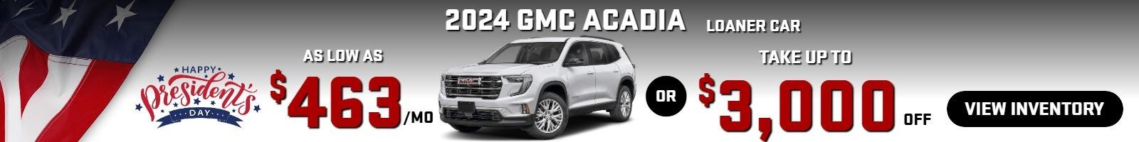 2024 Acadia 
Stock G1384

Take up to $3000 OFF

OR

as low as 
$532/mo