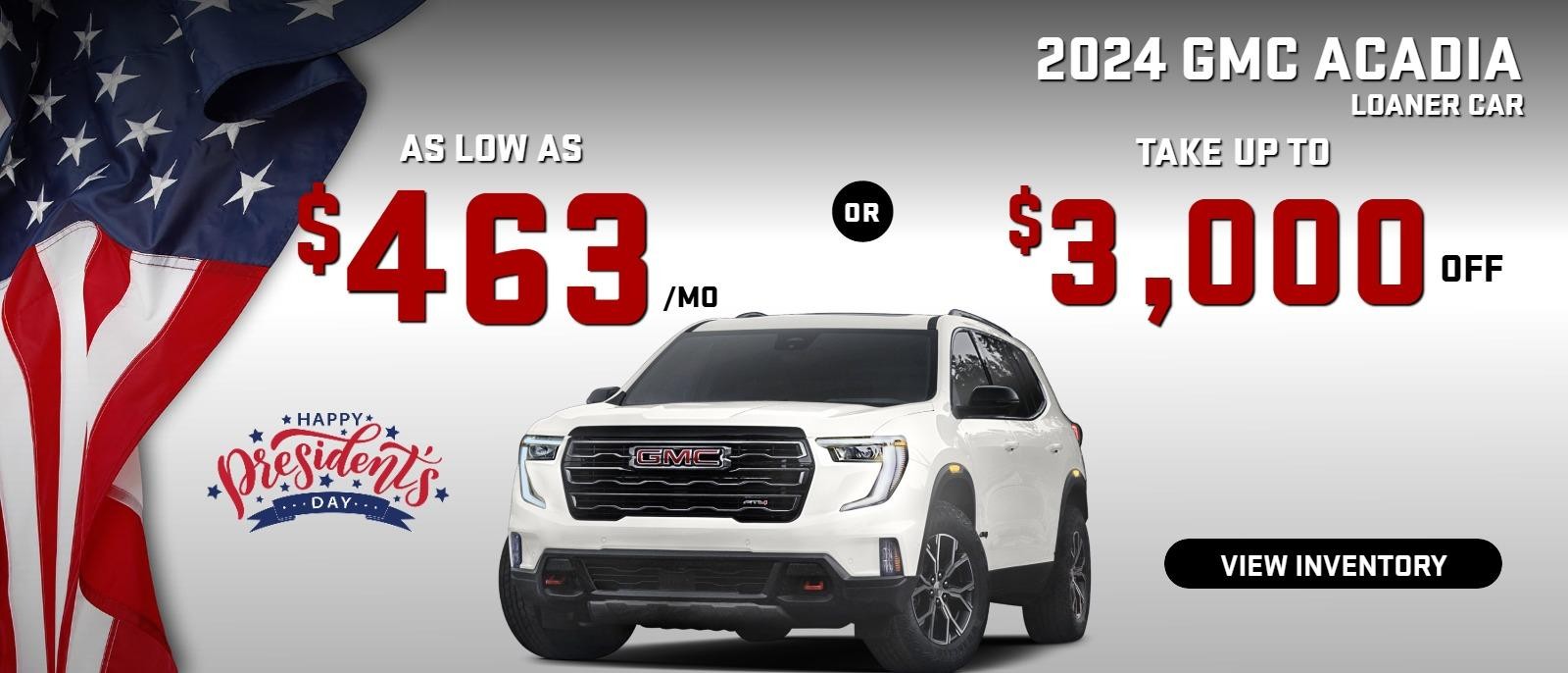 2024 Acadia 
Stock L4852

Take up to $3000 OFF

OR

as low as 
$463/mo