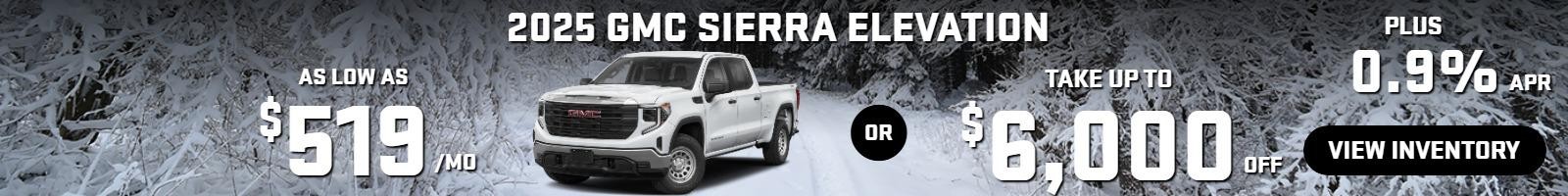 2025 Sierra elevation
Stock G8631

take up to $6000 OFF
  PLUS                                          
 0.9 % finance

OR  AS LOW AS $519/mo