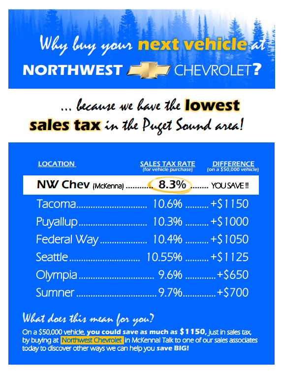 Lowest Car Sales Tax in Washington Northwest Chevrolet MCKENNA, WA