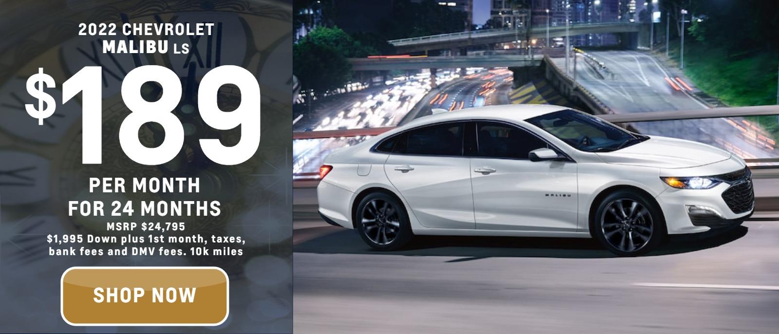2022 Chevrolet Malibu LS
MSRP $24,795.
$1995. down plus taxes, bank fee and DMV
10k per year
$189. month
24 months