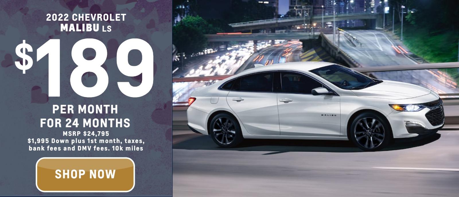 2022 Chevrolet Malibu LS
MSRP $24,795.
$1995. down plus taxes, bank fee and DMV
10k per year
$189. month
24 months