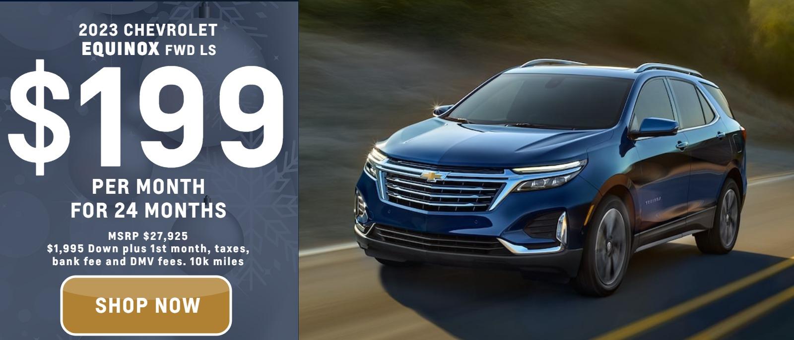 2022 Chevrolet Equinox FWD LS
MSRP $28,230.
$169. month
10k
24 months
$1,995. down plus 1st month, bank fee and DMV