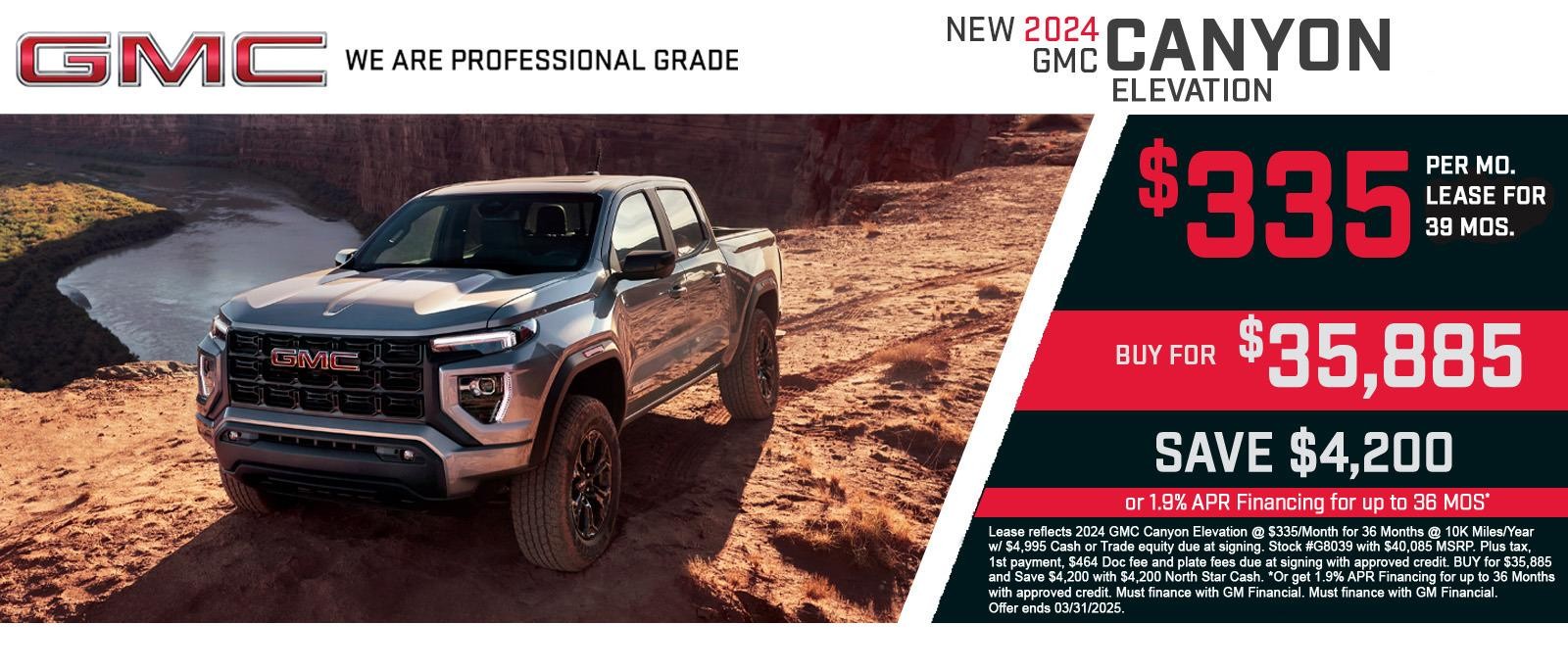 2024 GMC Canyon Lease for $335 per month for 36 mos