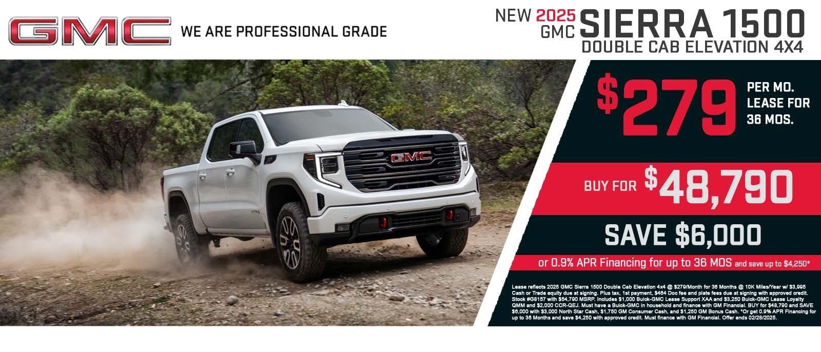 2025 GMC Sierra 1500 Double Cab Elevation 4x4 Lease for $279 per month for 36 mos