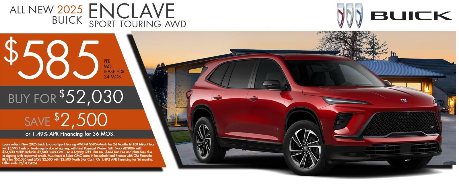 2025 Buick Enclave lease for $585 per month for 24 months