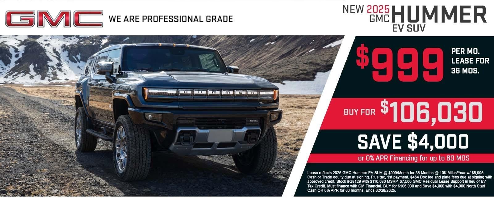 2025 GMC Hummer Lease for $999 per month for 36 mos.