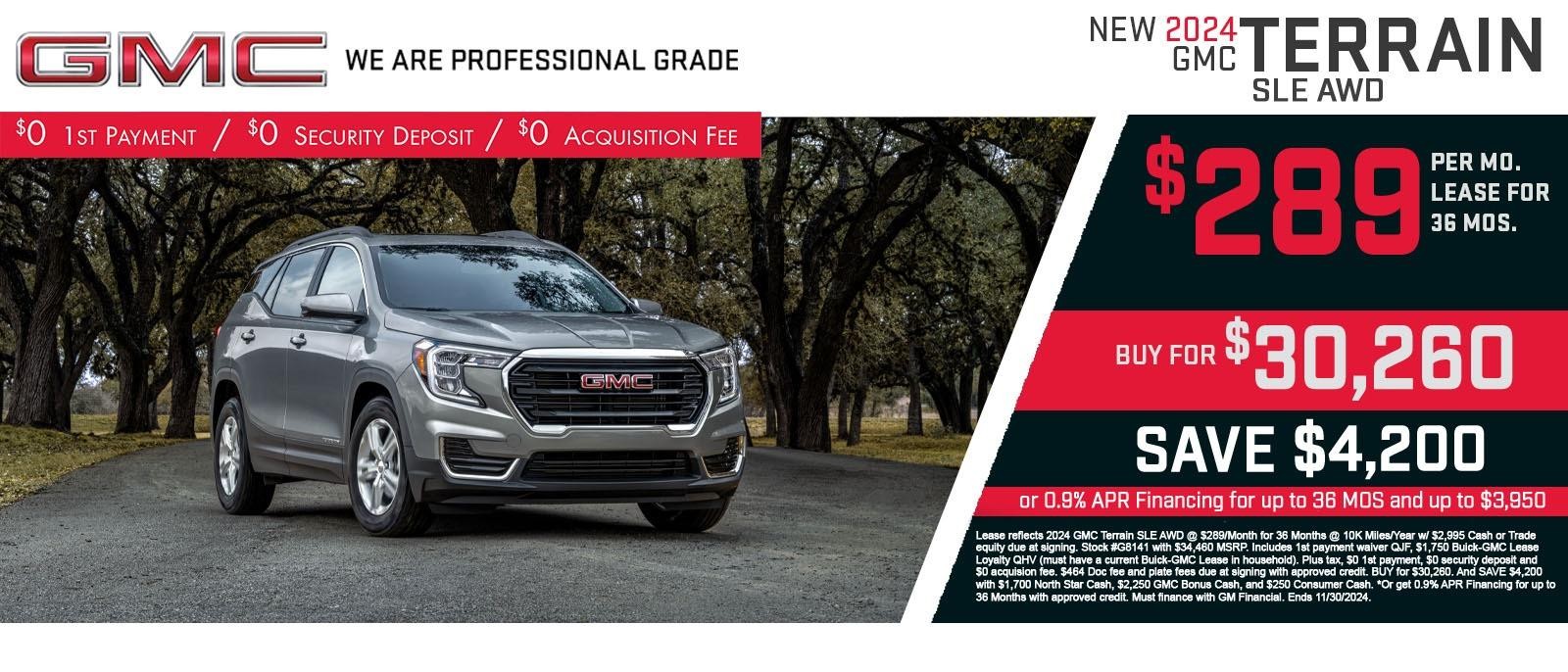 2024 GMC Terrain lease for $289 per month for 36 months