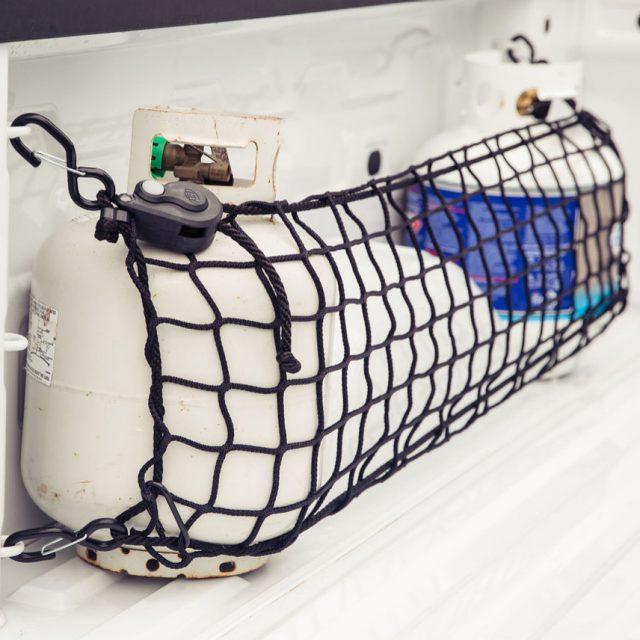 Heavy Duty Bed Divider Cargo Net with Rope Tensioning D3evice and Vinyl Coated Gated S-Hooks by LoadTamerâ„¢