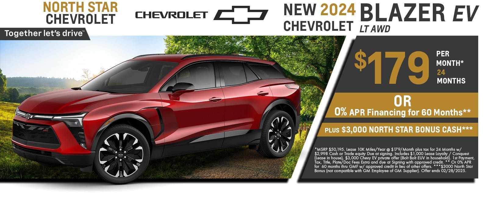 2024 Chevy Blazer EV lease for $179 Per month for 24 months or $398 per month with ZERO out of pocket