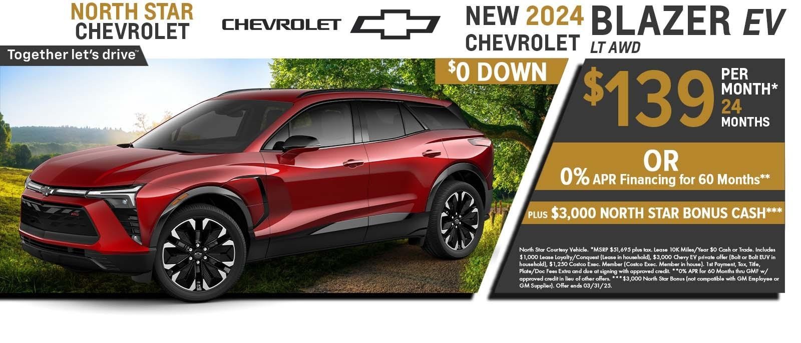 2024 Chevy Blazer EV lease for $179 Per month for 24 months or $398 per month with ZERO out of pocket