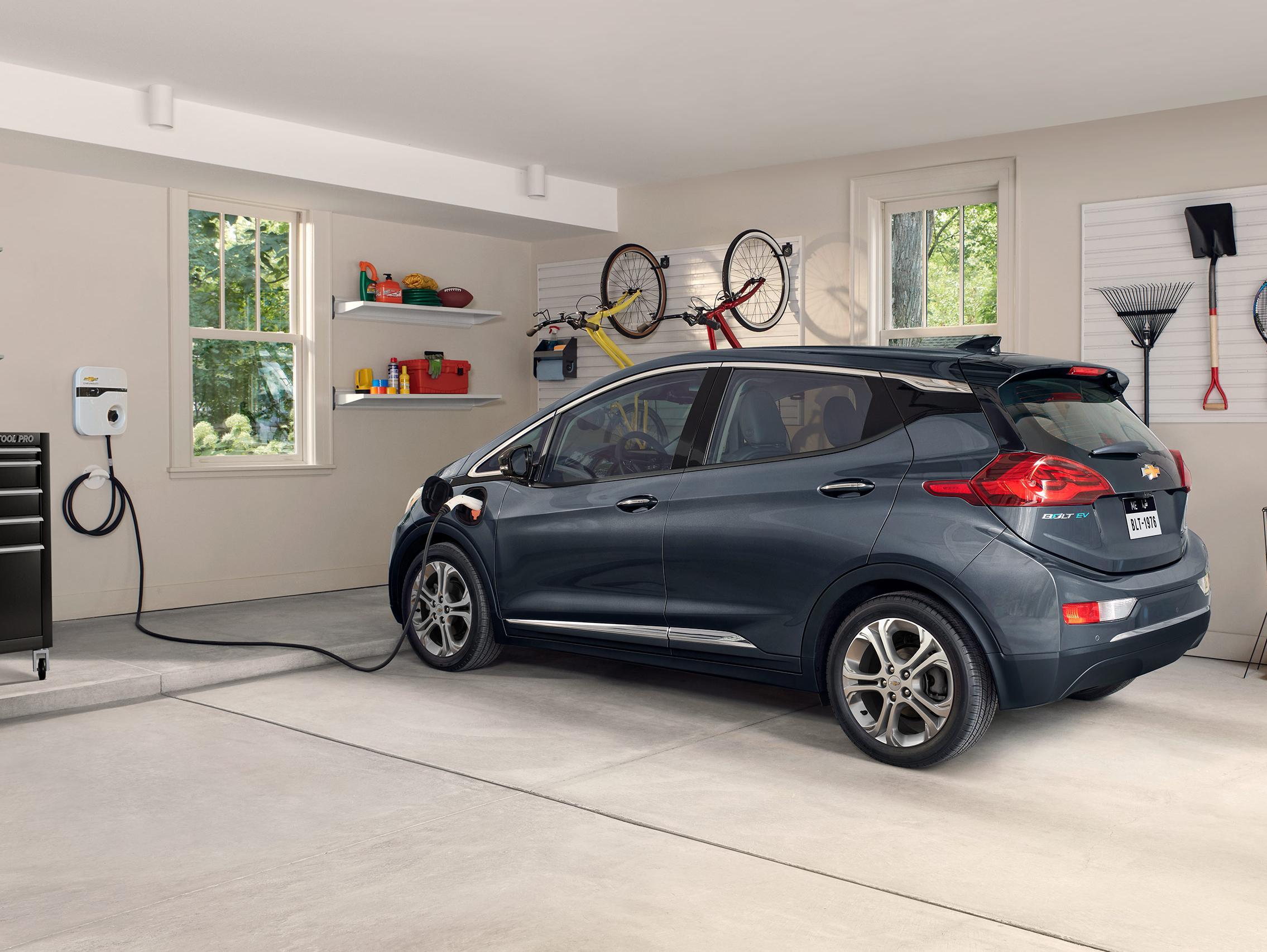 BOLT EV plugged into garage charging