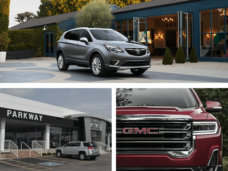 collage of Buick vehicle GMC vehicle and Parkway Buick GMC location