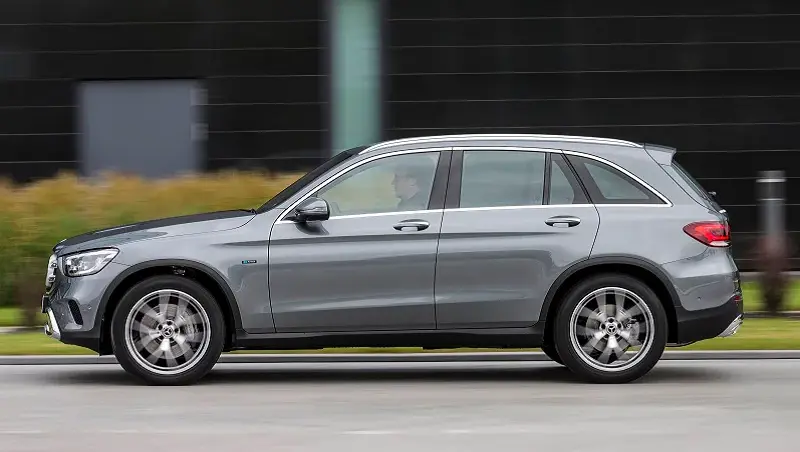 Mercedes GLC 350e hybrid driving on a road