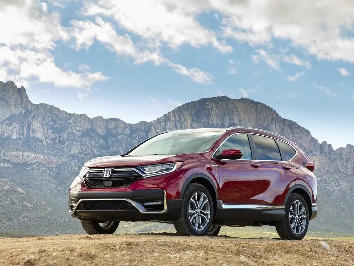 2021 Honda CR-V parked in front of a rugged hillside