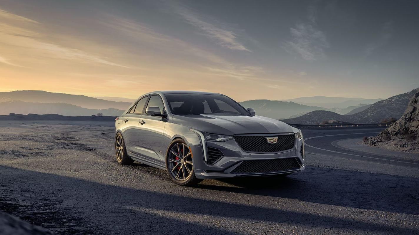 2025 Cadillac CT4-V Blackwing parked along the side of a rural highway