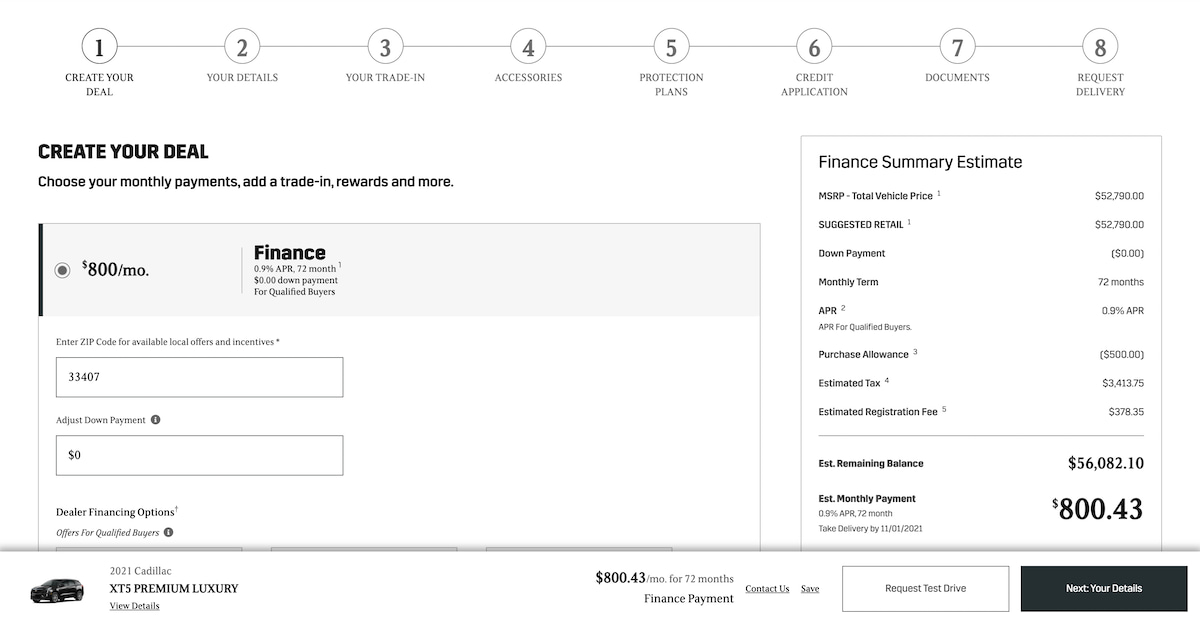 Cadillac Shop Click Drive interface