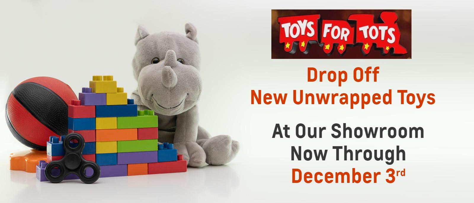 Drop off New Unwrapped Toys at Our Showroom Now through December 3rd