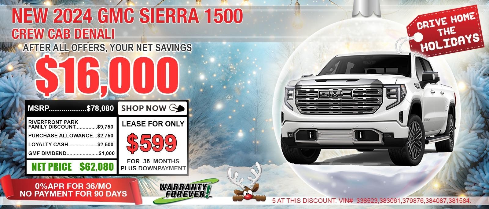 2024 GMC Sierra 1500 CREW CAB DENALI. Your Net Savings After All Offers save up to $16,000.