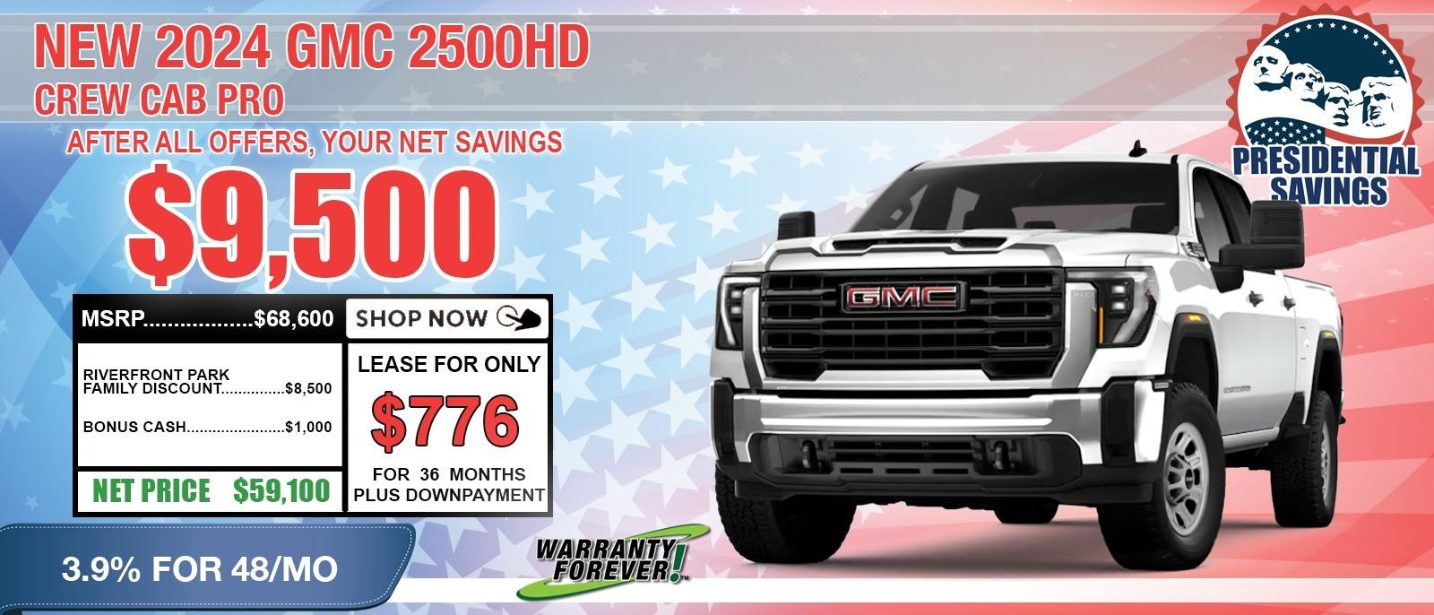 2024 GMC Sierra 2500HD PRO. Your Net Savings After All Offers Your Net Savings $9,500.