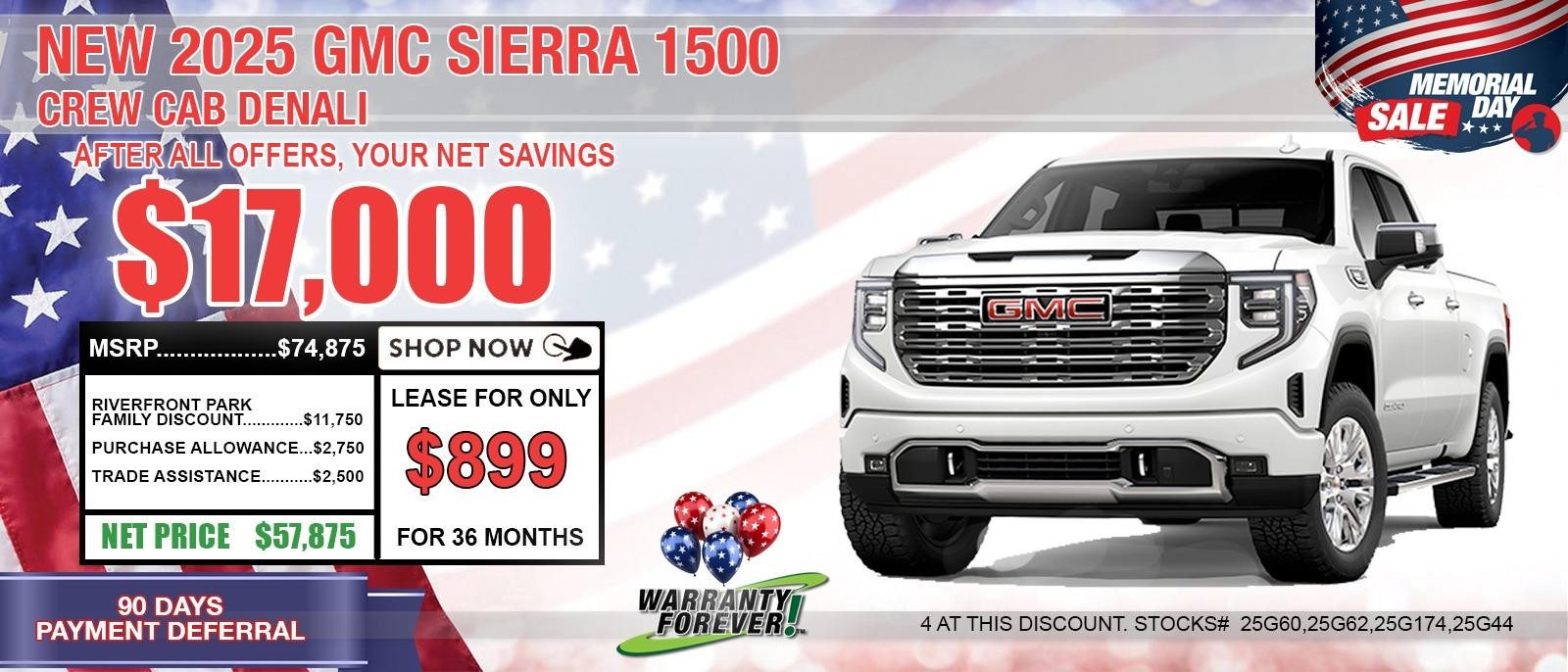 2025 GMC Sierra 1500 CREW CAB DENALI. Your Net Savings After All Offers save up to $17,000.