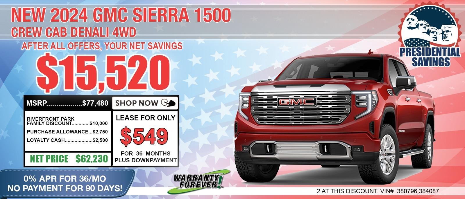 2024 GMC Sierra 1500 CREW CAB DENALI. Your Net Savings After All Offers save up to $15,520.