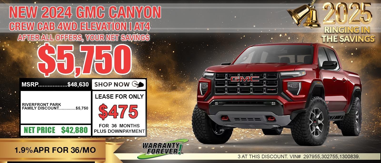 2024 GMC CANYON CREW CAB AT4. Your Net Savings $5,750 off MSRP.