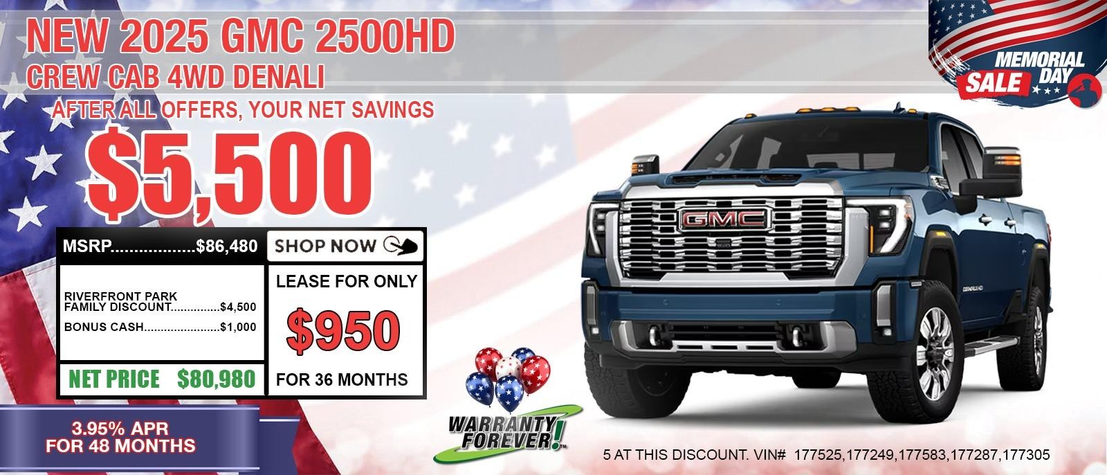 2025 GMC Sierra 2500HD DENALI. Your Net Savings After All Offers Your Net Savings $5,500.