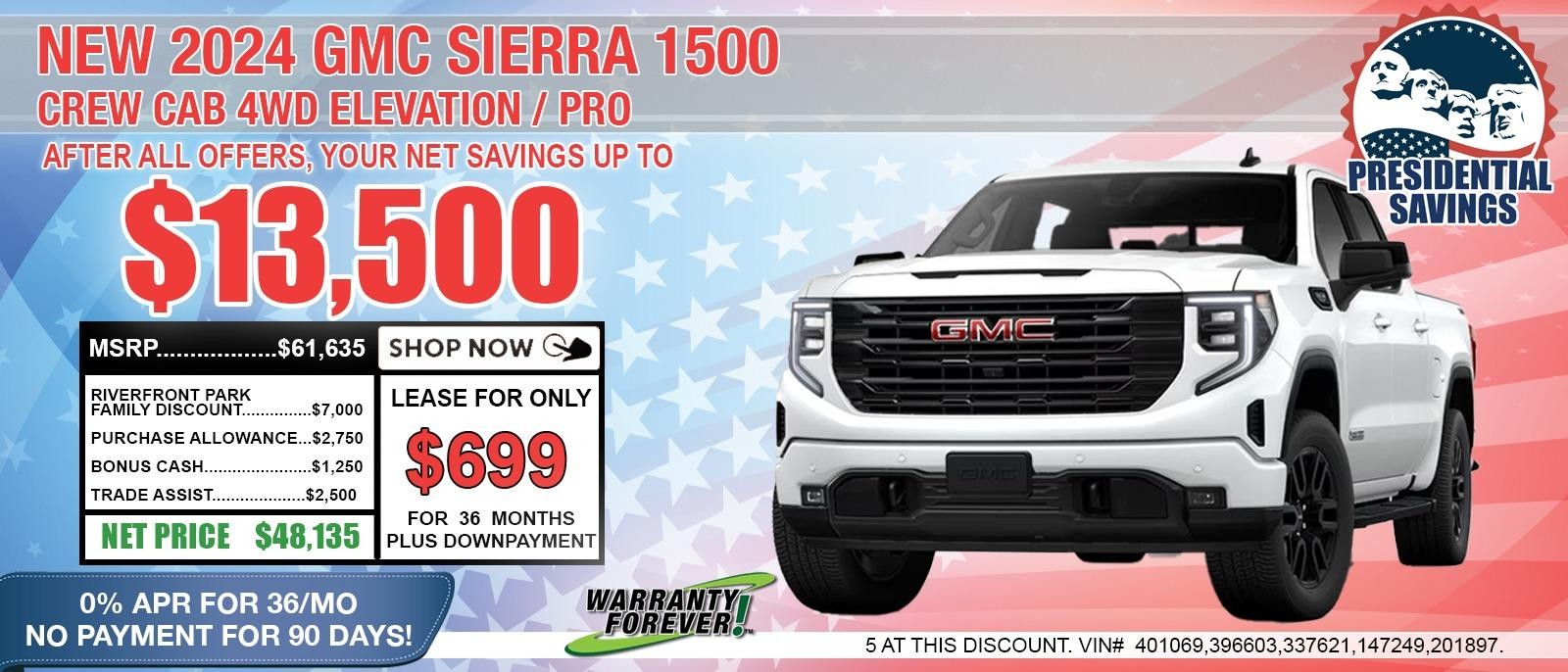 2025 GMC Sierra 1500 ELEVATION. Your Net Savings After All Offers save up to $13,500.