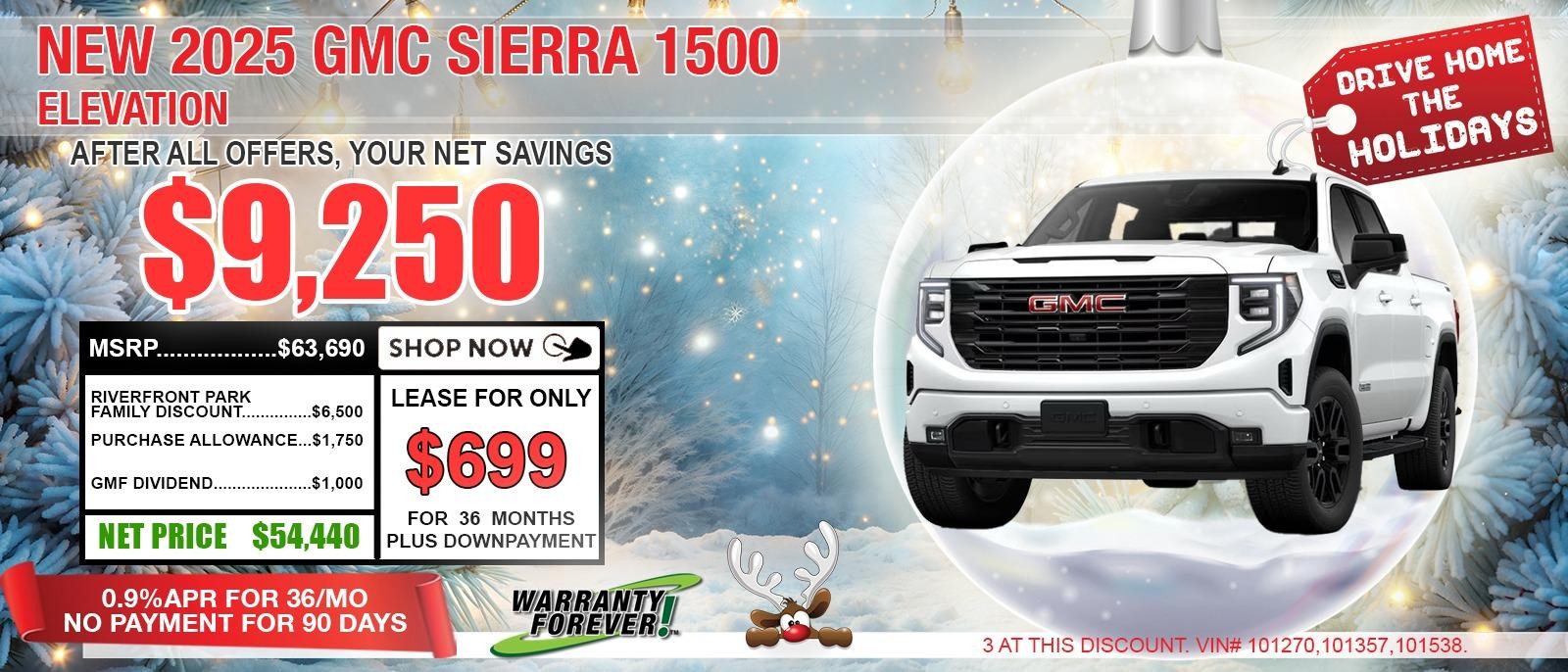 2025 GMC Sierra 1500 ELEVATION. Your Net Savings After All Offers save up to $9,250.