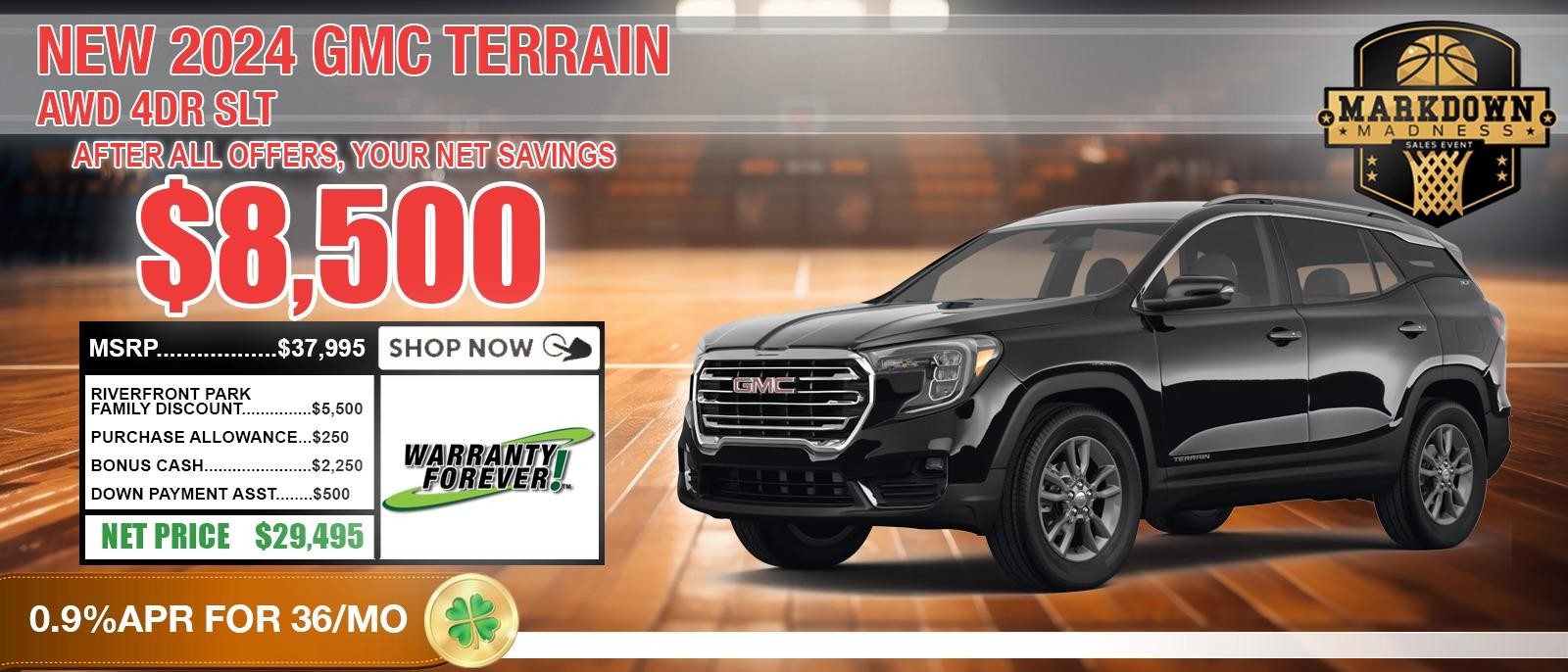 2024 GMC Terrain SLT. Your Net Savings After All Offers $8,500 OFF MSRP.