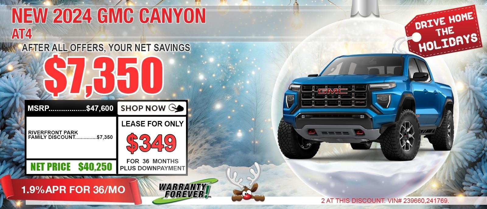 2024 GMC CANYON CREW CAB AT4. Your Net Savings $7,350 off MSRP.