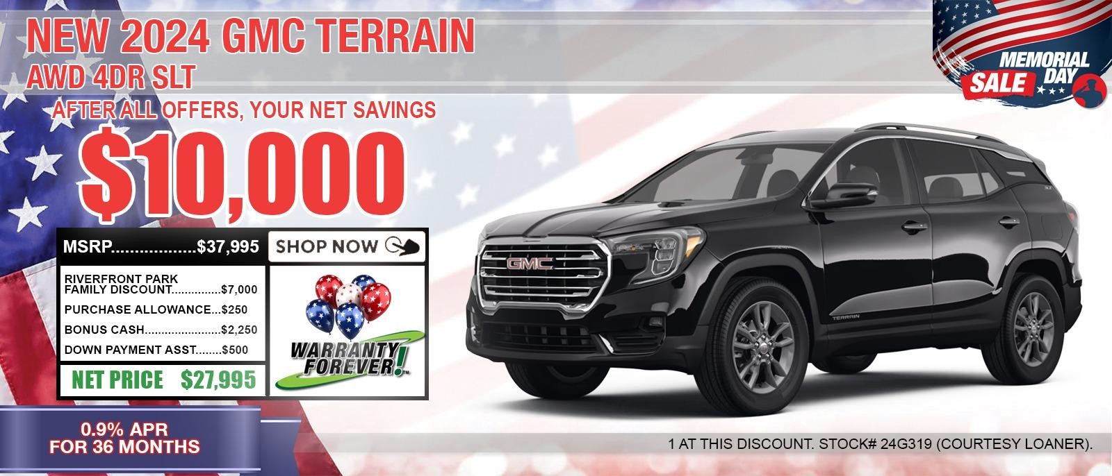 2024 GMC Terrain SLT. Your Net Savings After All Offers $10,000 OFF MSRP.