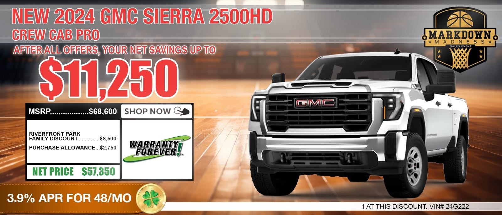 2024 GMC Sierra 2500HD PRO. Your Net Savings After All Offers Your Net Savings $11,250.