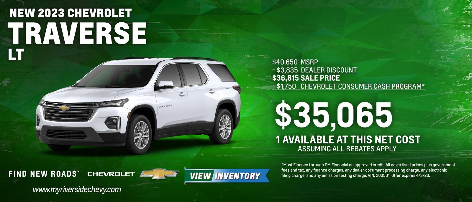 Get a New 2023 Chevrolet Traverse LT for $35,065 Net Cost!