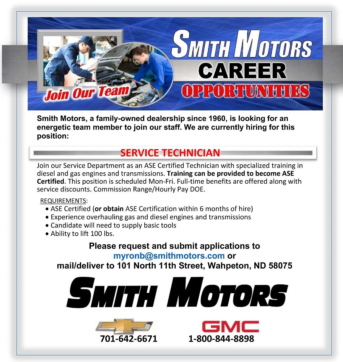 Smith Motors Inc. is a WAHPETON Chevrolet, GMC dealer and a new car and