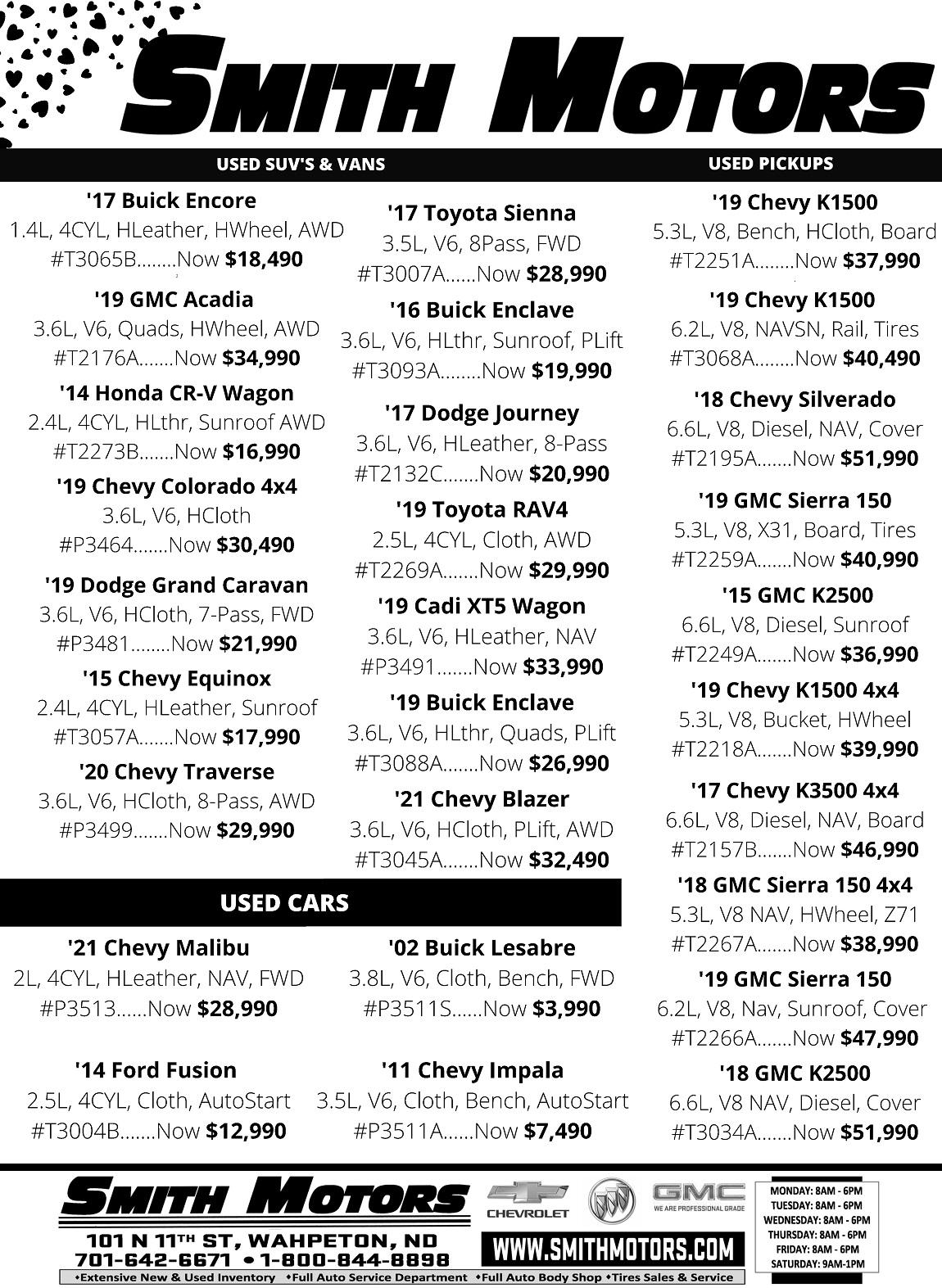Smith Motors Inc. is a WAHPETON Chevrolet, Buick, GMC dealer and a new