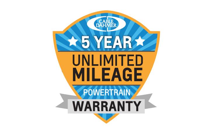 5 year unlimited mileage powertrain warranty badge. 5 year unlimited mileage powertrain warranty badge.